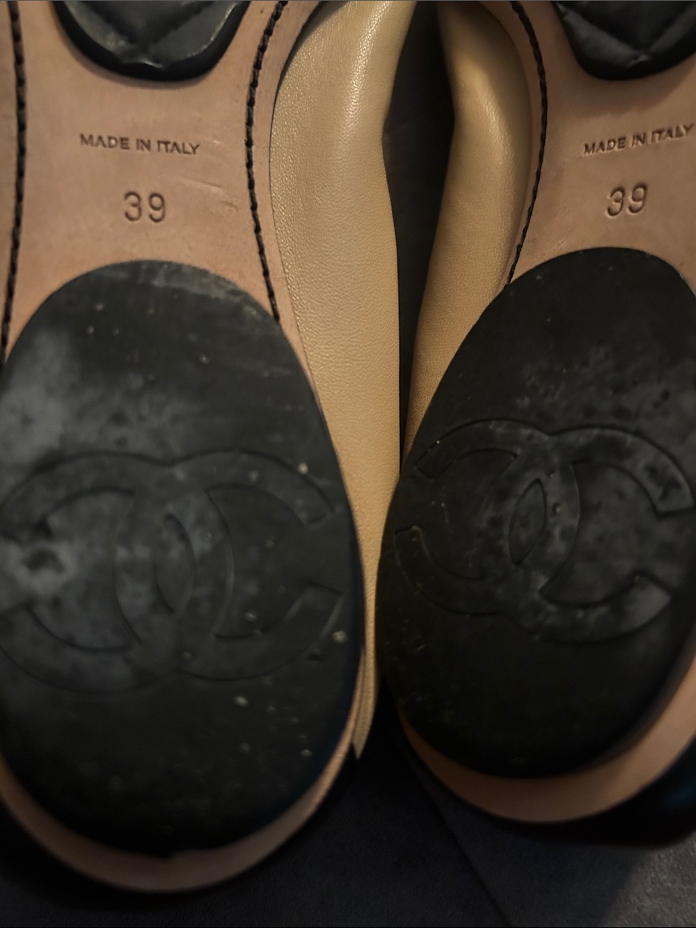 CHANEL Beige and Black Cap-Toe Ballet Flats - Picture 4 of 5